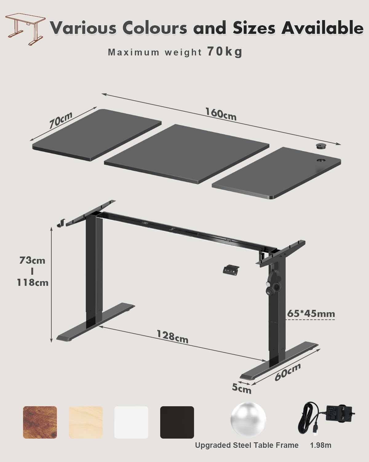 Devoko Electric Standing Desk 120x60cm Sit Stand Table Height Adjustable with Backpack Hook and Memory Smart Pannel, Home Office, White