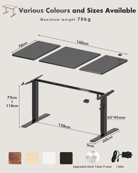 Devoko Electric Standing Desk 120x60cm Sit Stand Table Height Adjustable with Backpack Hook and Memory Smart Pannel, Home Office, White