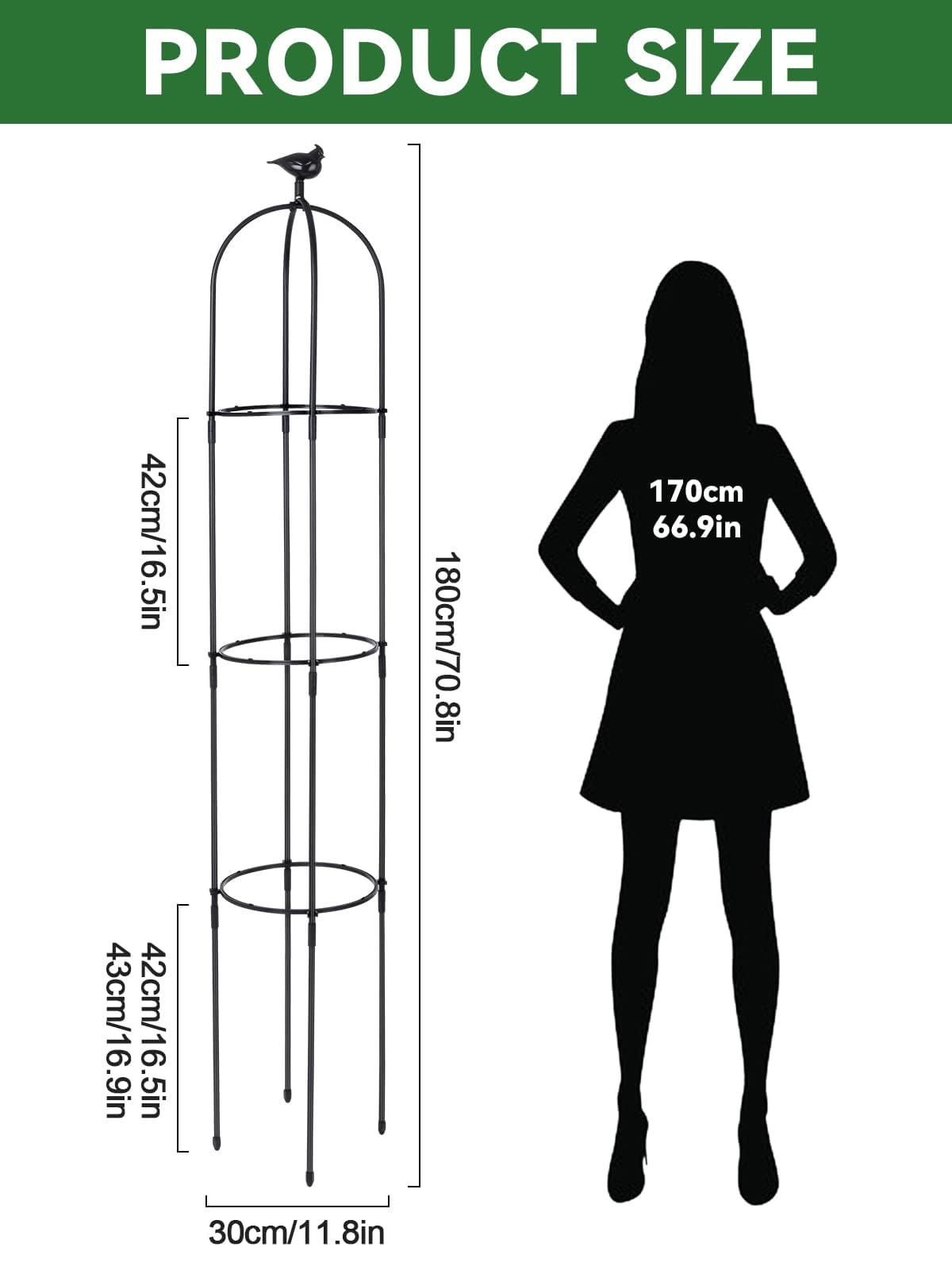 2PCS Garden Trellis for Climbing Plants, Kalolary 6FT Black Garden Tower Obelisk Trellises Rustproof Metal Potted Plant Climbing Support