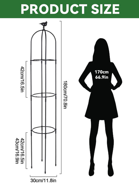 2PCS Garden Trellis for Climbing Plants, Kalolary 6FT Black Garden Tower Obelisk Trellises Rustproof Metal Potted Plant Climbing Support
