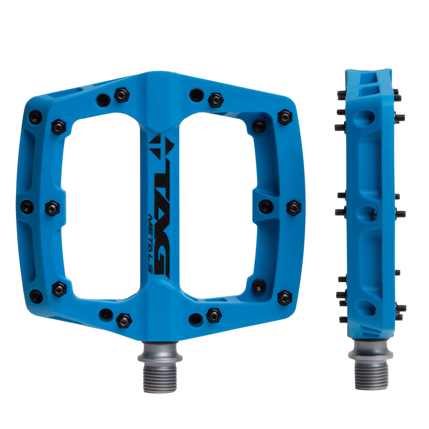 TAG Metals T3 Nylon MTB Pedals 9/16" Axle ? Durable, Lightweight Platform Pedals with Anti-Slip Pins, Ideal for Mountain Biking and BMX (Blue)