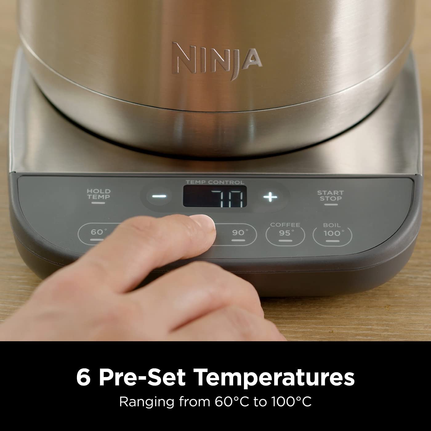 Ninja Perfect Temperature Kettle, 1.7L, with Temperature Control, LED Display, Easy to Use Kettle with Rapid Boil and Temperature Hold, Matte Black, KT200UK