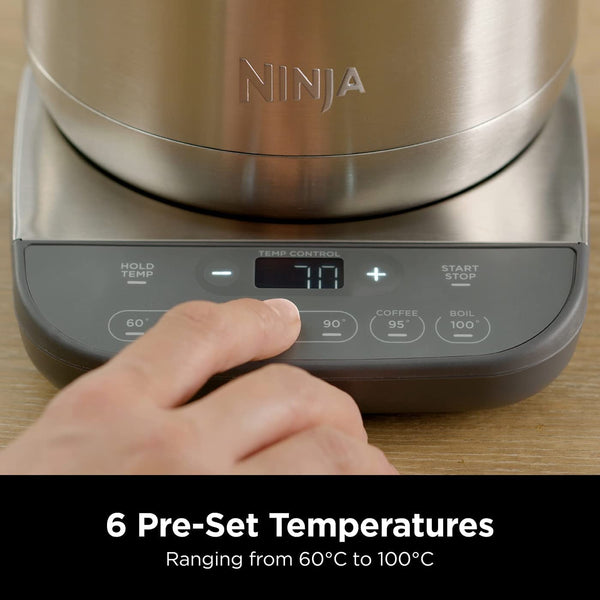 Ninja Perfect Temperature Kettle, 1.7L, with Temperature Control, LED Display, Easy to Use Kettle with Rapid Boil and Temperature Hold, Matte Black, KT200UK