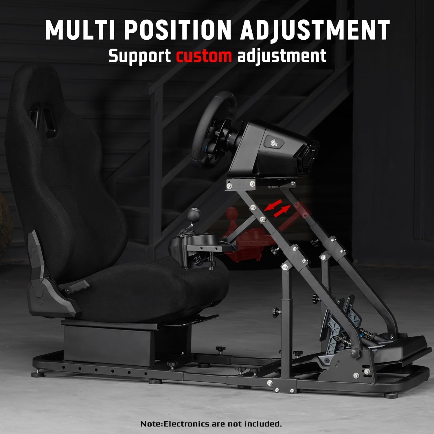 Dardoo Stable Racing Simulator Cockpit with Black Game Seat Fits for Logitech/Thrustmaster/Fanatec G29 G920 G923 T150, Steering Wheel Stand with Reinforcement Bars, Not Included Steering Wheel & Pedal