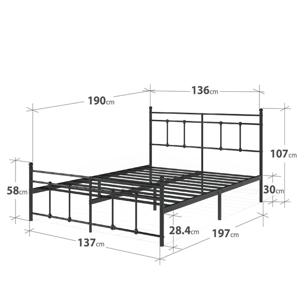 Zinus Nicholas Super King Bed Frame - Bed 180x200 cm - 30 cm Height - Metal Platform Bed Frame with Headboard and Footboard - Black