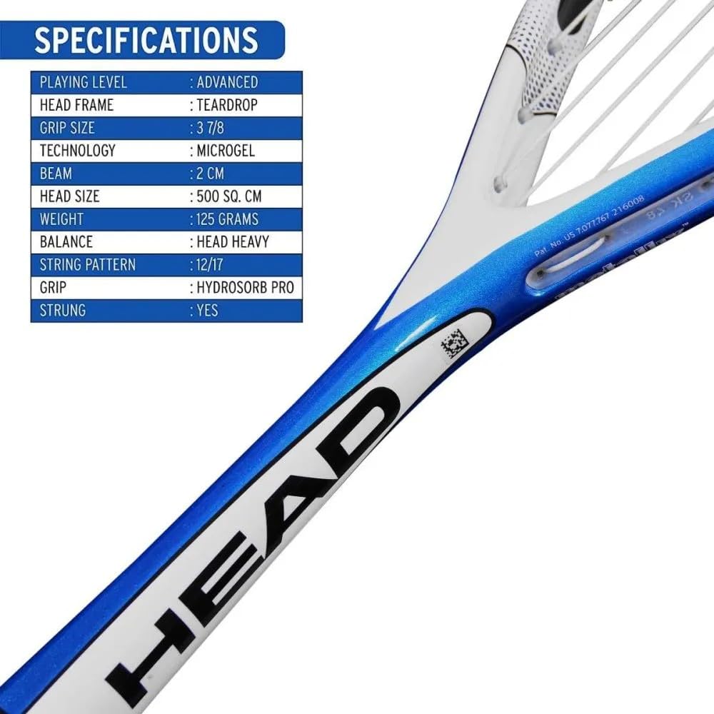 HEAD Microgel 125 Squash Racquet - Blue/White, Size 100