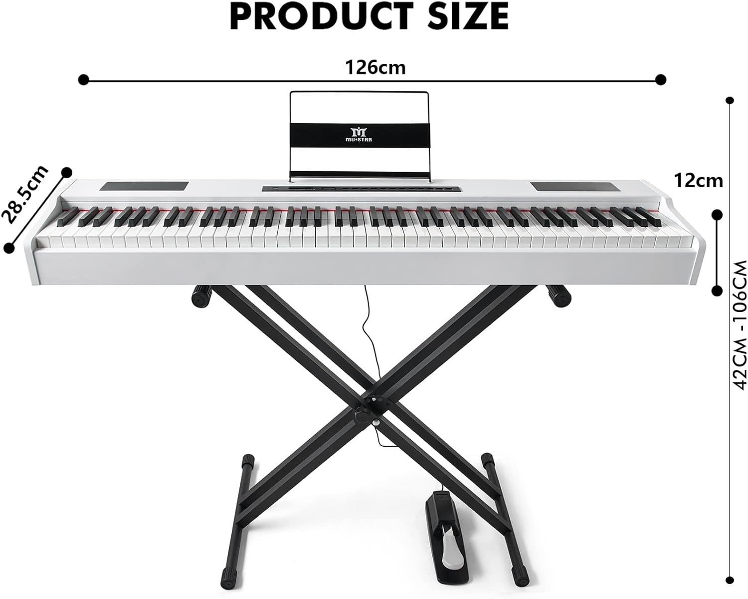 MUSTAR Digital Piano 88 Weighted Keys Hammer Action, Full Size 88 Key Piano Keyboard Weighted, Electric Keyboard Piano with Bluetooth Connection, Portable Case, Sustain Pedal, White
