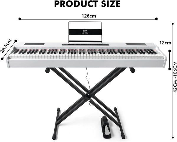 MUSTAR Digital Piano 88 Weighted Keys Hammer Action, Full Size 88 Key Piano Keyboard Weighted, Electric Keyboard Piano with Bluetooth Connection, Portable Case, Sustain Pedal, White
