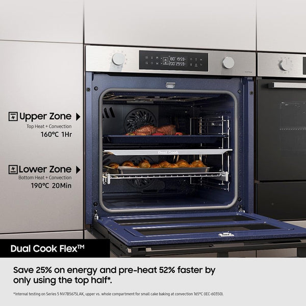 Samsung Series 4 Dual Cook Flex Smart Oven with Pyrolytic Cleaning, Colour: Stainless Steel, NV7B45305AS