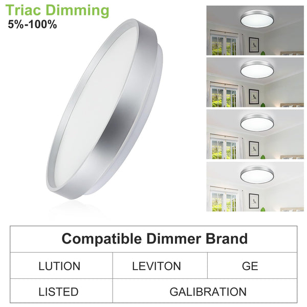 DINGLILIGHTING 24W Modern LED Flush Mount Ceiling Light, 13 Inch Silver Low Profile Light Fixture, Thin Round Close to Ceiling Lights for Kitchen