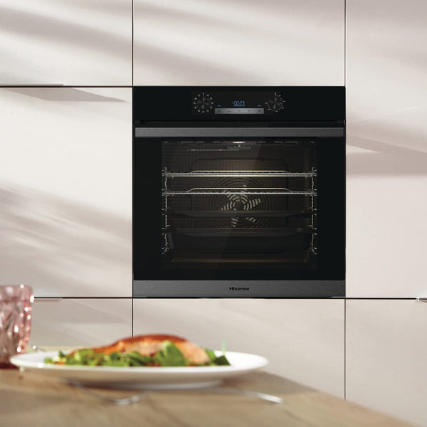 Hisense BI64211PB 77 Litre Built In Electric Single Oven With Pyrolytic Cleaning, Pizza Mode, Multiphase Cooking- Black 22x23x23 inches (LxWxH) - A+ Rated, Extra Large