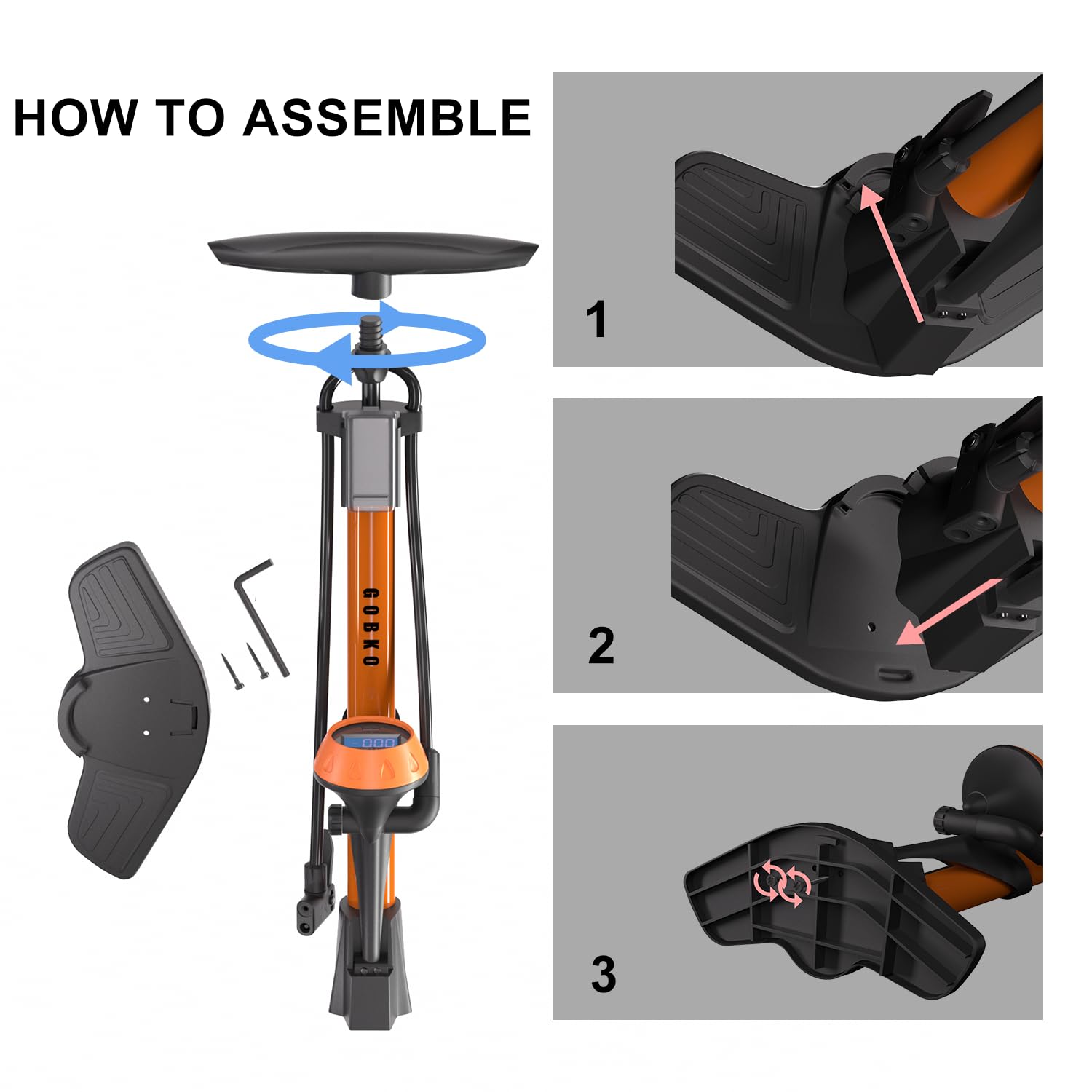 GOBKO Bike Pump Bicycle Floor Pump with Gauge, Bicycle Pumps with Presta and Schrader tire Pump multifunctional Air Pump for Road Bike MTB Sports Balls Pump High Pressure 160Psi &11Bar