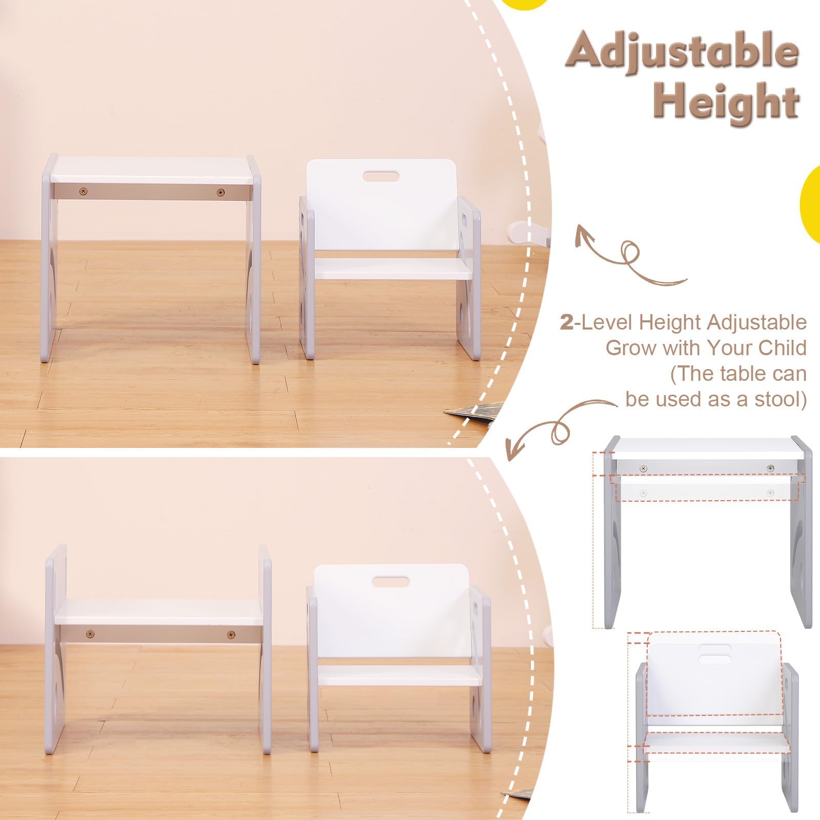 FUNLIO Montessori Weaning Table and Chair Set for Toddlers Age 1-3, Height Adjustable Toddler Table and Chair Set, Cube Kids Table Chair for
