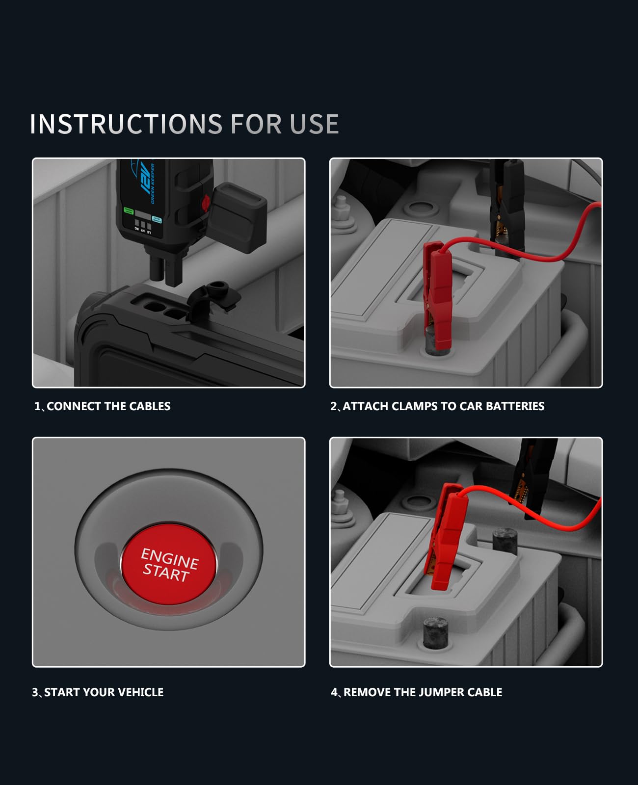 Jump Starter Power Pack Car Battery Starter 2000A 12V for 7.0L Gas & 6.5L Diesel with 12V/6A Output Extension Port, Portable Car Battery Booster 16000mAh Power Bank, High-Efficiency for All Weather