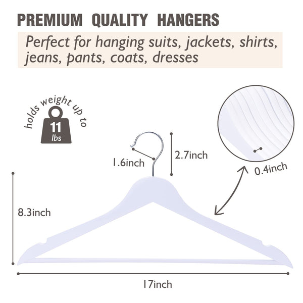 Edergoo White Wooden Hangers 30 Pack, Smooth White Wooden Coat Hangers Adult, 360 Swivel Hook and Precisely Cut Notches White Coat Hangers for Suit,