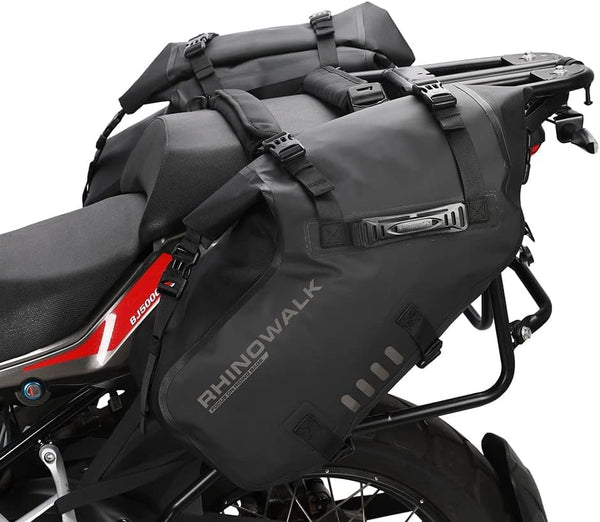 Rhinowalk Motor Pannier Bag Motorcycle Seat Bag Waterproof Travel Luggage Expandable19-26L, Black (MT4026)