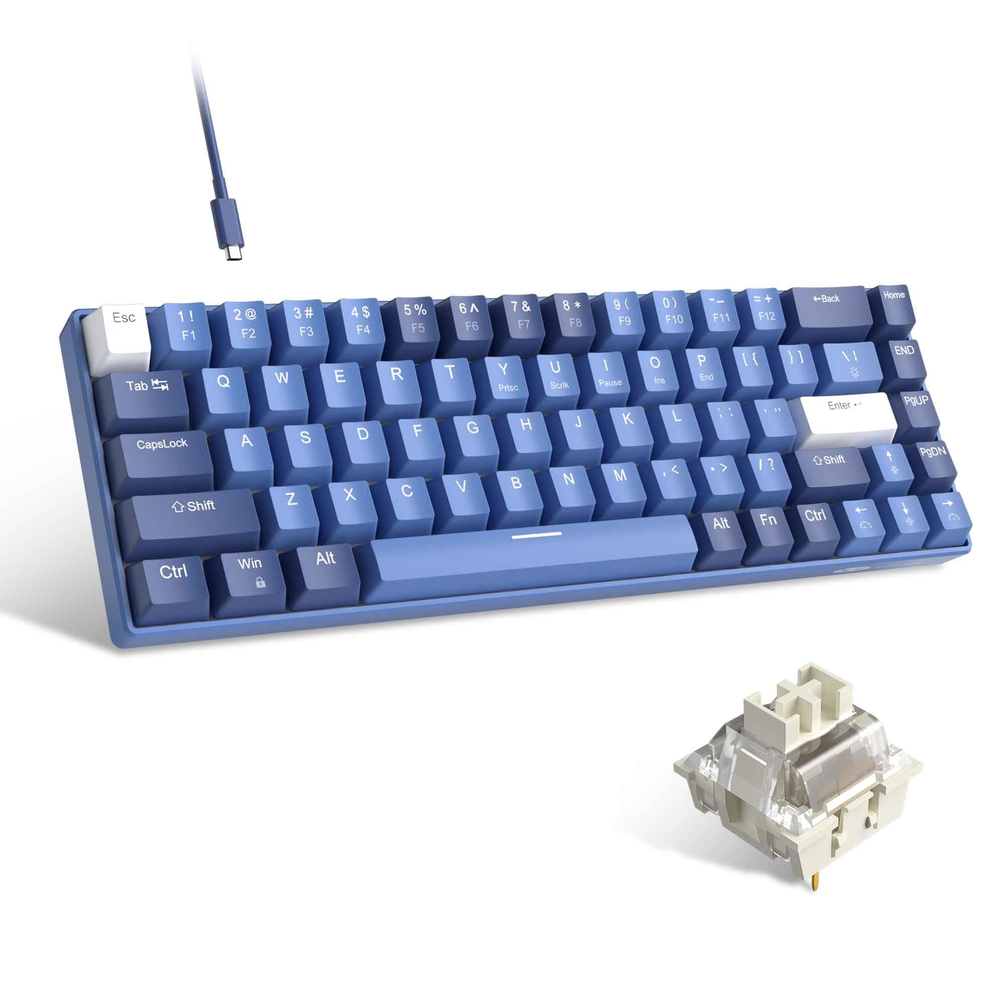 MageGee Portable 60% Gaming Mechanical Keyboard, Minimalist MK-Box Ice Blue Backlit Compact 68 Keys Wired Office Keyboard with Red Switch for Windows Laptop PC Mac Convenient(Gray & White)