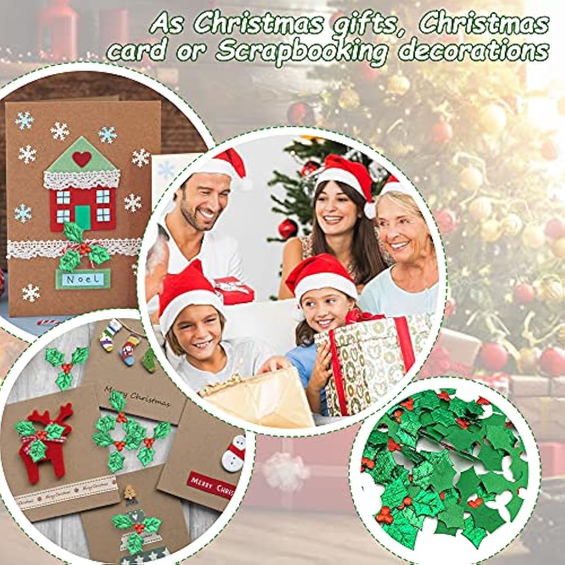 AFASOES 100 Pcs Artificial Holly Berry Leaves, Holly Leaves and Berries for Craft, Mini Triple Leaf Holly Berries Christmas Holly and Berry for Christmas Cake Topper Gift Box Decorations Crafts, 5cm