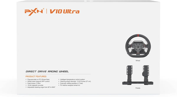 PXN V10 Ultra Direct Drive Gaming Steering Wheel with Pedals – 3.2Nm Force Feedback Servo Base, App Support, PD HM Throttle & Brake Pedals, 270mm Rim – Sim Racing Wheel for PC / PS4 / Xbox
