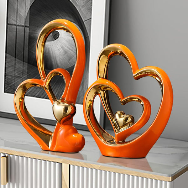 Double Heart Ornament,Double Heart Ceramic Statue,Home Decoration sculpture,Creative Home Modern Gift Office Living Room Decoration Collection