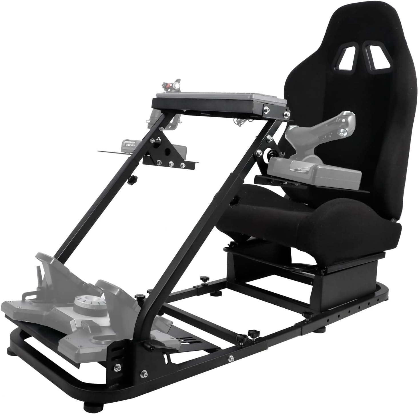 Minneer Flight Racing Simulator Cockpit with Black Seat,Fit for Logitech Thrustmaster joysticks or Yoke G920 G923 T80 T150,Sim Game Stand With 2 Shift Rod Fittings Not Include Wheel Pedal