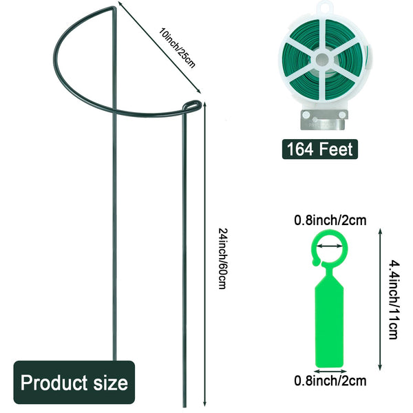 12 Pack Plant Support Stakes, Peony Cages and Supports Large 25cm Wide x 60cm High Tall Peony Ring Supports, Garden Plant Stakes for Outdoor Plants