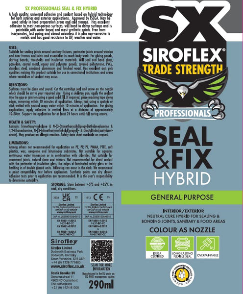 SX Trade Strength Black Seal and Fix - Universal Adhesive and Sealant - Hybrid Technology - Interior and Exterior - Water & Weather Resistant - Food Safe - 290ml