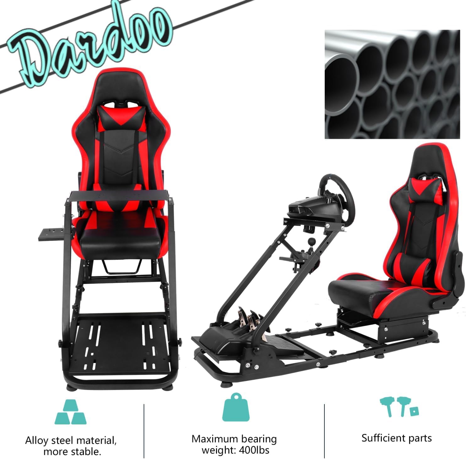 Dardoo Racing Simulator Cockpit with Seat for Logitech G27 G29 G920 G923, Thrustmaster PC PS4 Xbox,Racing, Steering Simulator Stand Adjustable Gaming Frame, without Wheel, Pedal, Handbrake and Shifter