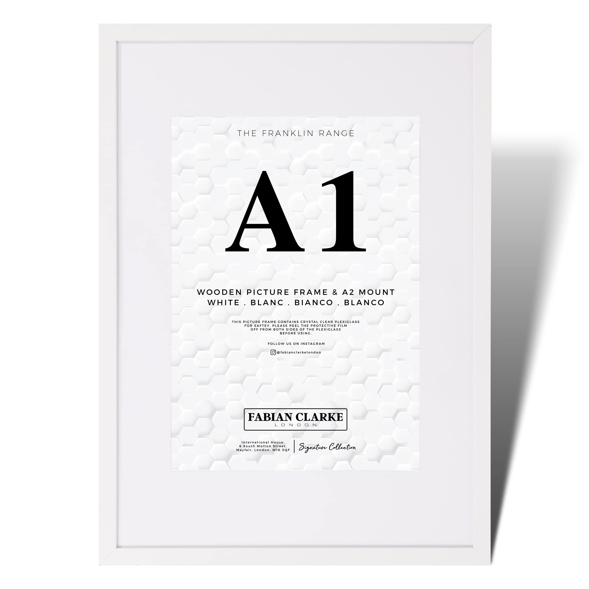 Fabian Clarke London A1 Modern White Wooden Picture Photo Frame with White A2 Mount to Hang Portrait or Landscape