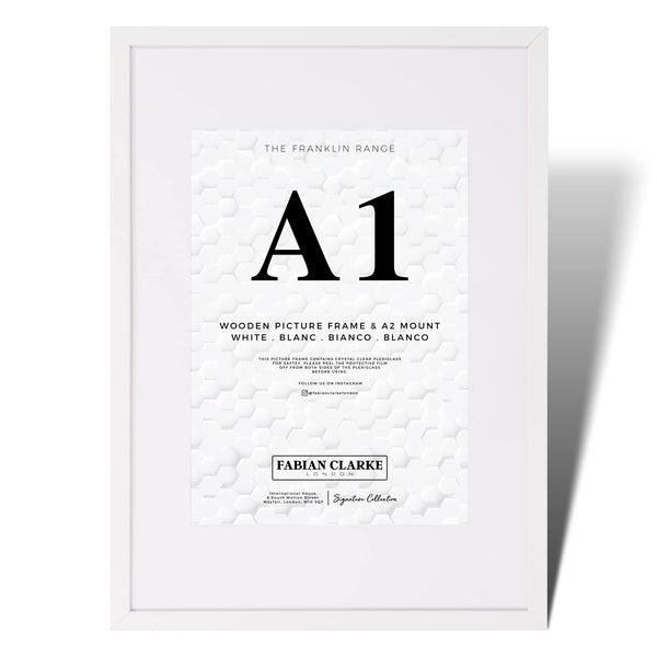 Fabian Clarke London A1 Modern White Wooden Picture Photo Frame with White A2 Mount to Hang Portrait or Landscape