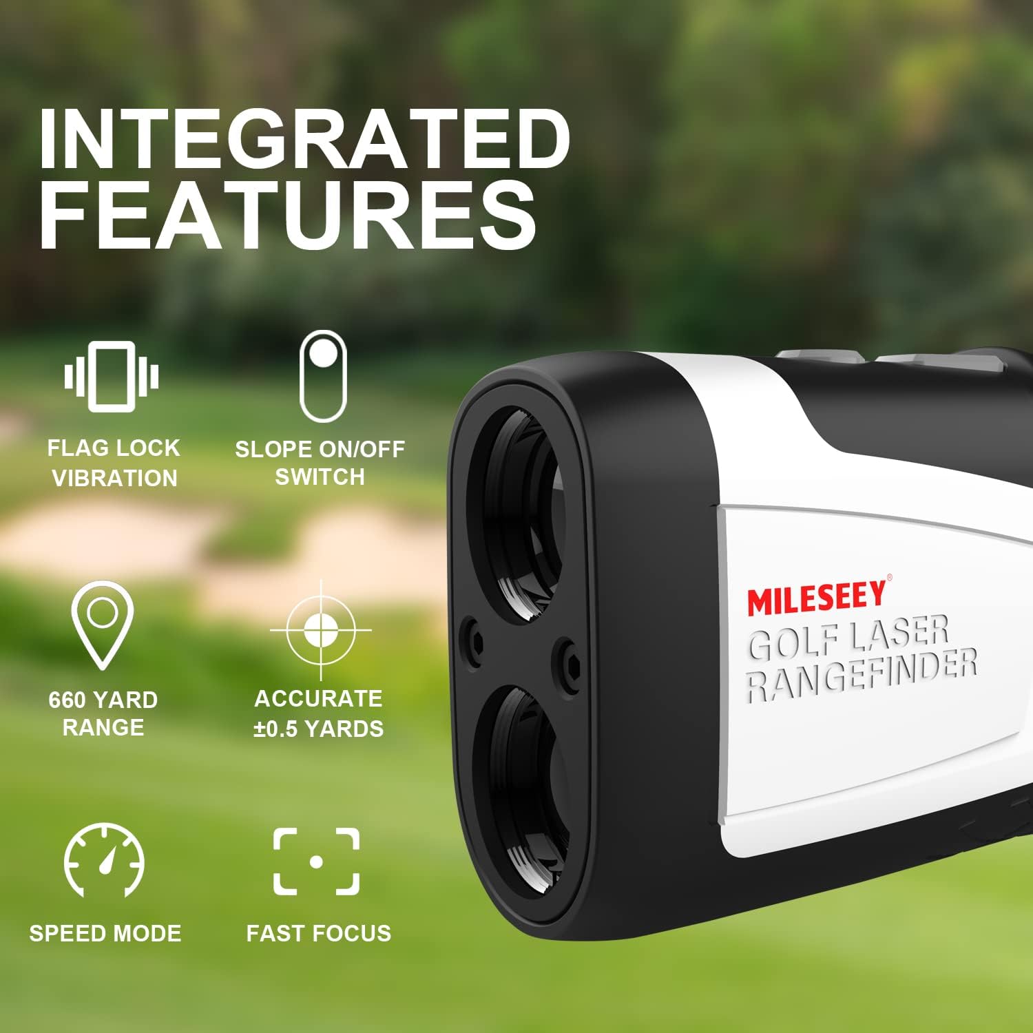 MiLESEEY Golf Range Finder with Slope On/Off,1100Yards,±0.5yard Accuracy,Flag Lock with Vibration,Legal for Tournament Play, Scan Measurement for Golfers,Carrying Case, Free Battery