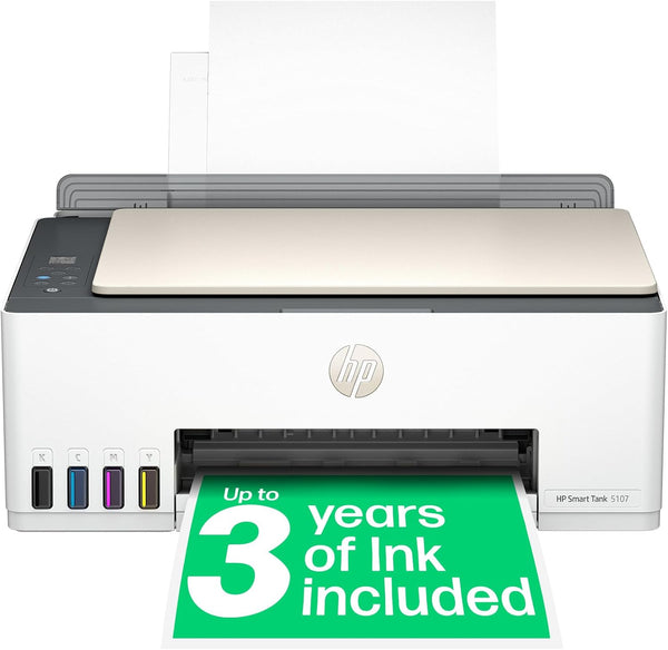 HP Smart Tank 5107 All in One Printer | Perfect for Home | Colour | Wireless | Print, Scan, Copy | Refillable | Includes up to 3 Years of Ink | Smart Buttons | Easy Setup | Reliable Wi-Fi