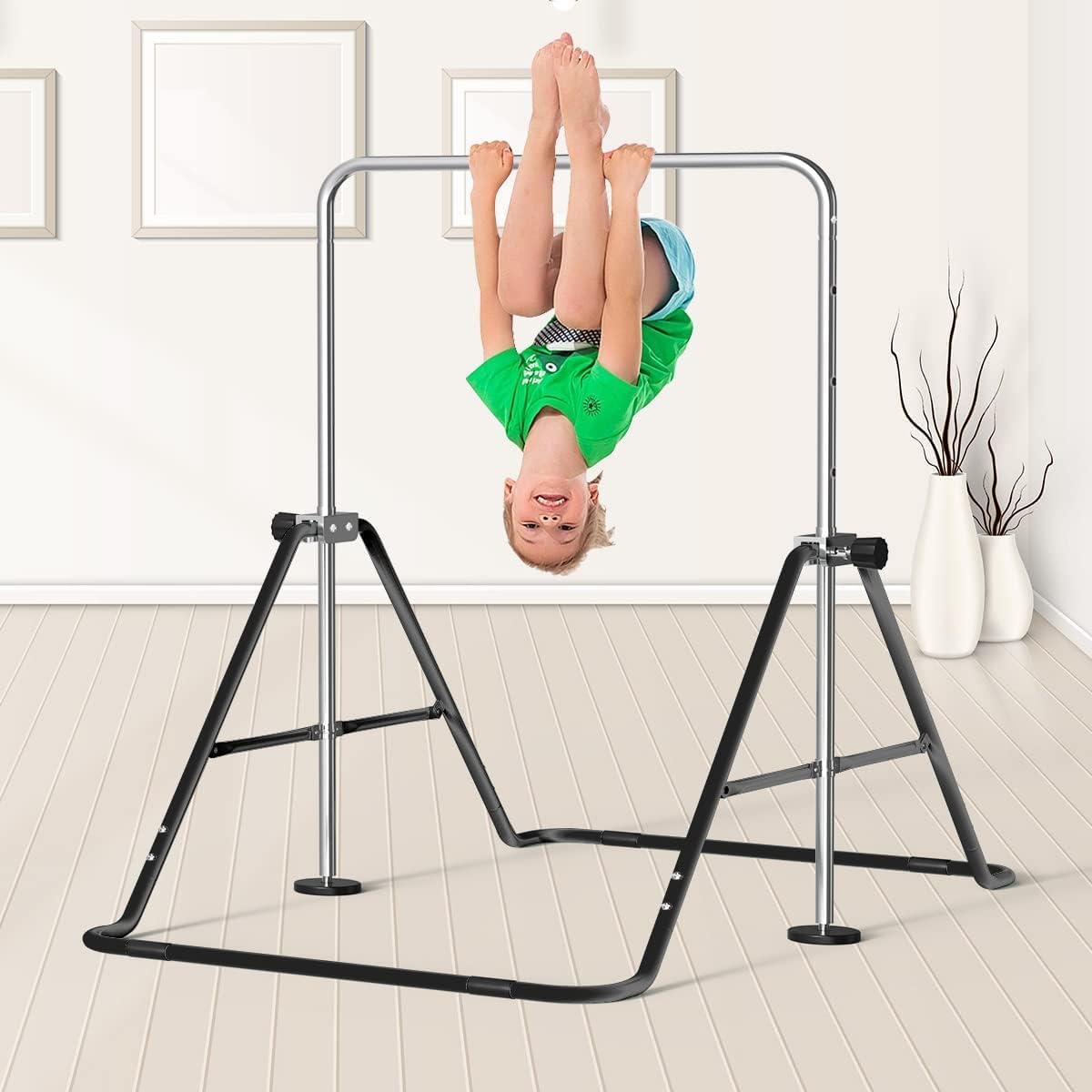 FBSPORT Gymnastics Bar, Folding Horizontal Bar Gymnastics Equipment for Kids Home Training, Expandable Gymnastics Training Bar Junior with Adjustable Height for Girls Boys