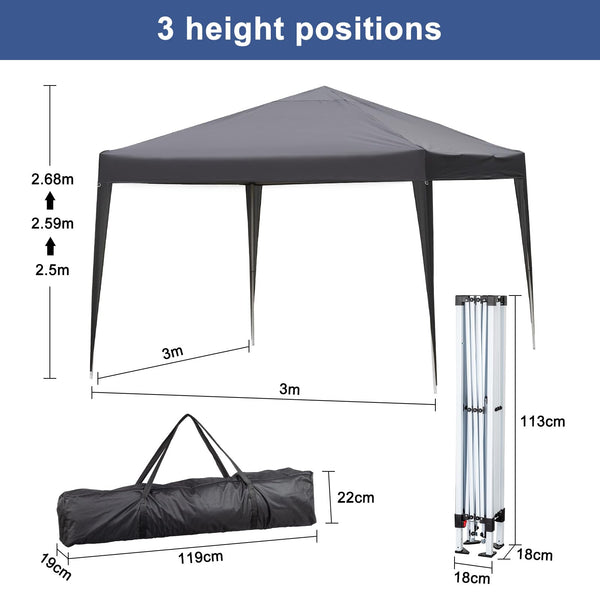 Outopee 3m x 3m Ez Pop Up Canopy Tent with 4 SideWalls, Outdoor Gazebo Portable Instant Canopy for Commercial Events, Party, Backyard BBQ, Camping, Blue