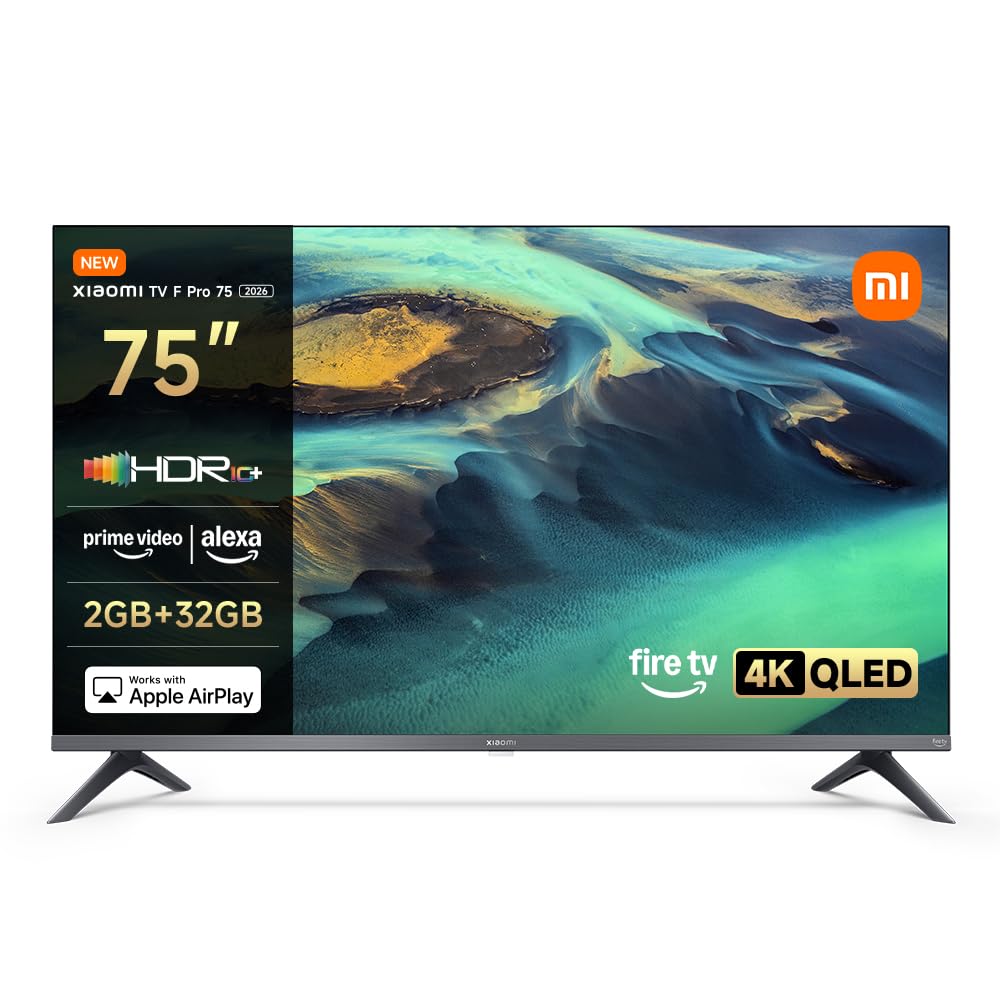 XIAOMI TV F Pro 75, 75 Inches (190 cm), 4K UHD QLED, Smart TV, Fire TV, HDR10+, Game Boost mode 120Hz, MEMC, Alexa Voice Control, 2GB+32GB, Works with Apple AirPlay