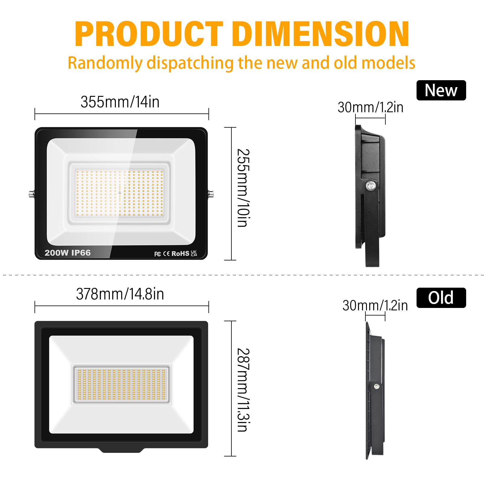 SKYWORLD 2 Pcs Outdoor LED Flood Lights, 200W 20000LM LED Security Lights, IP66 Waterproof, 4000K Daylight Warm White Floodlight Outside Flood lamp