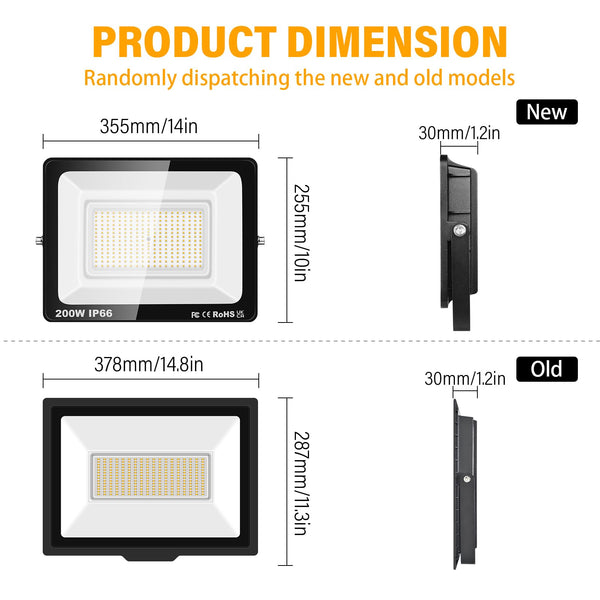 SKYWORLD 2 Pcs Outdoor LED Flood Lights, 200W 20000LM LED Security Lights, IP66 Waterproof, 4000K Daylight Warm White Floodlight Outside Flood lamp