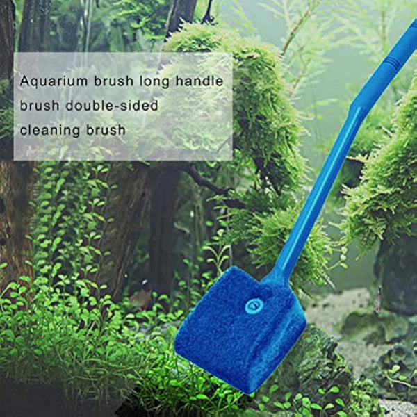 kuou Aquarium Fish Tank Cleaning Sponge Brush, Reusable Fish Tank Cleaner Algae Clean Brush Double Face Sponge for Glass Tank