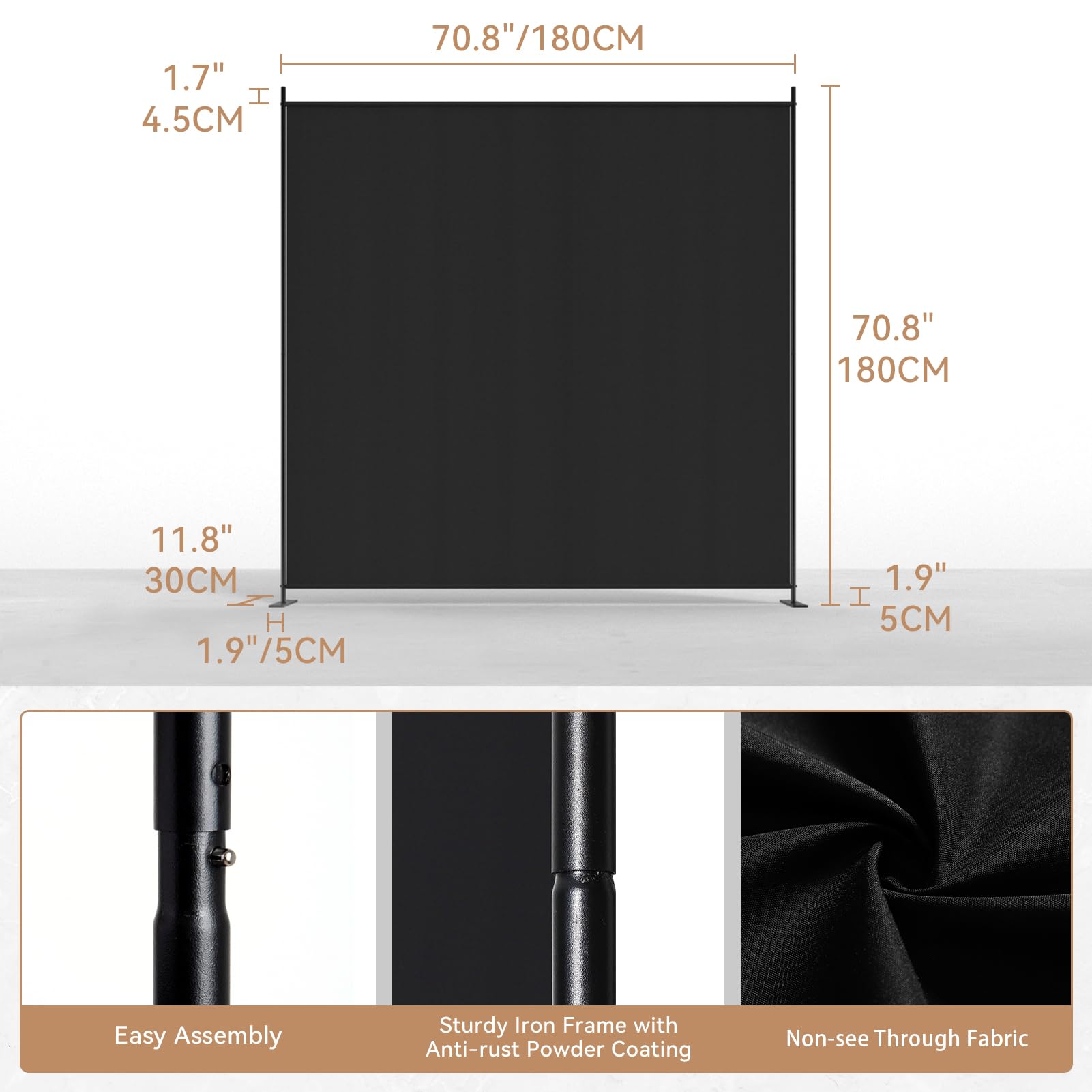 C-Hopetree 6 Panels Room Divider, 180cm Tall Indoor Folding Privacy Screen, Portable Partition Separator, Freestanding Separation Temporary Wall for Office, Bedroom, 304cm W X 180cm H, Black