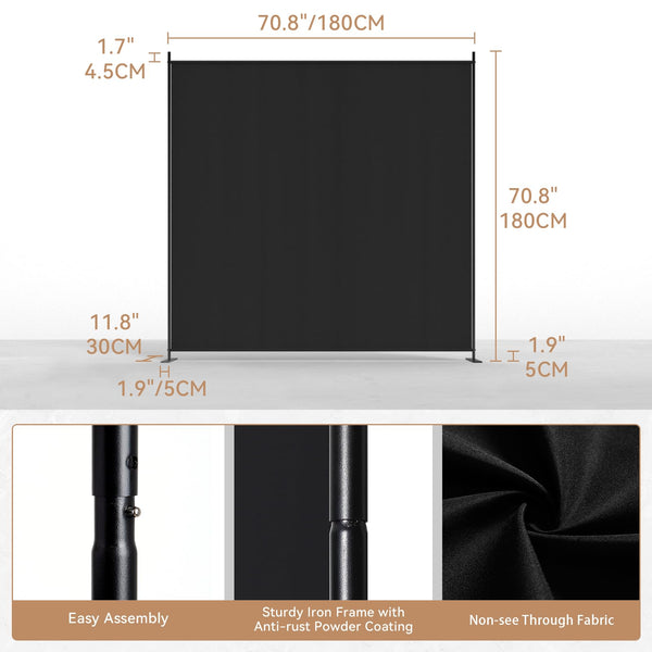 C-Hopetree 6 Panels Room Divider, 180cm Tall Indoor Folding Privacy Screen, Portable Partition Separator, Freestanding Separation Temporary Wall for Office, Bedroom, 304cm W X 180cm H, Black