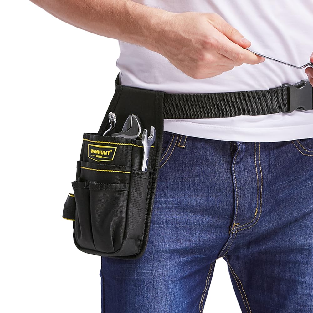 WINHUNT Tool Belt Pouch, Electrician Pouch 18 Pocket with Adjustable Nylon Belt 15x4x22cm Black (18 Pockets)