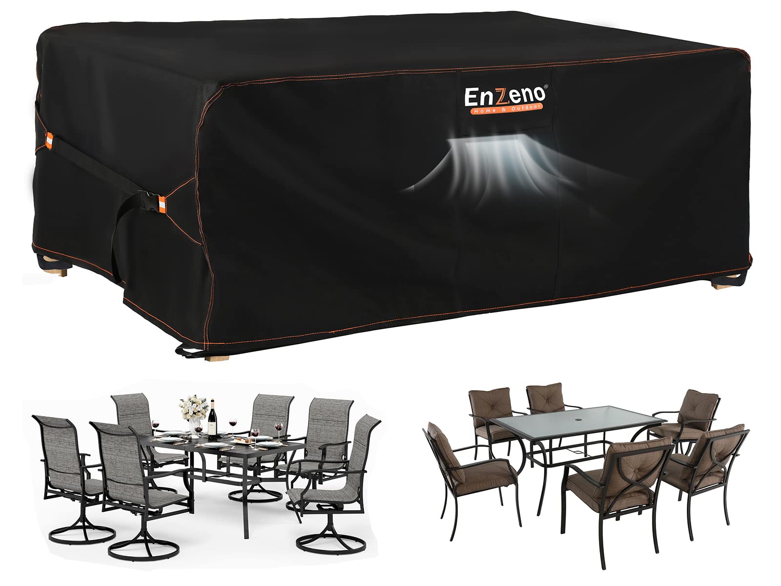 Enzeno Outdoor Garden Furniture Set Covers Waterproof,242x182x100cm Tear Resistant Oxford Fabric Furniture Covers for Outside,Large Patio Set Cover, Garden Table Cover,Windproof, Anti-UV,Rectangular