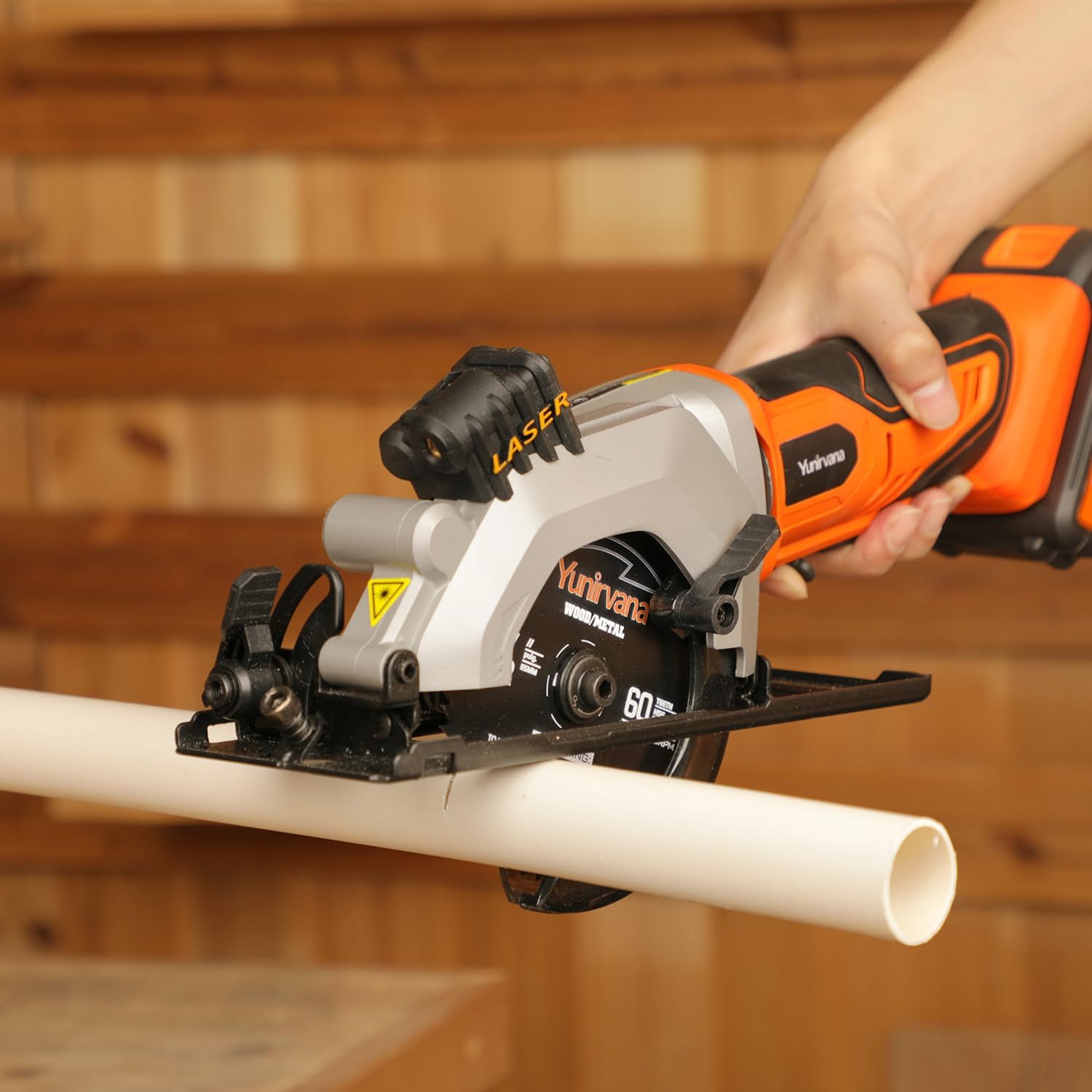 Yunirvana Mini Circular Saw, 20V 3400RPM Professional Cordless Circular Saw, Adjustable Angle and Depth,Max Cutting Depth 42.8mm (90°), 28mm(45°),Laser Guide,Blade 115mm