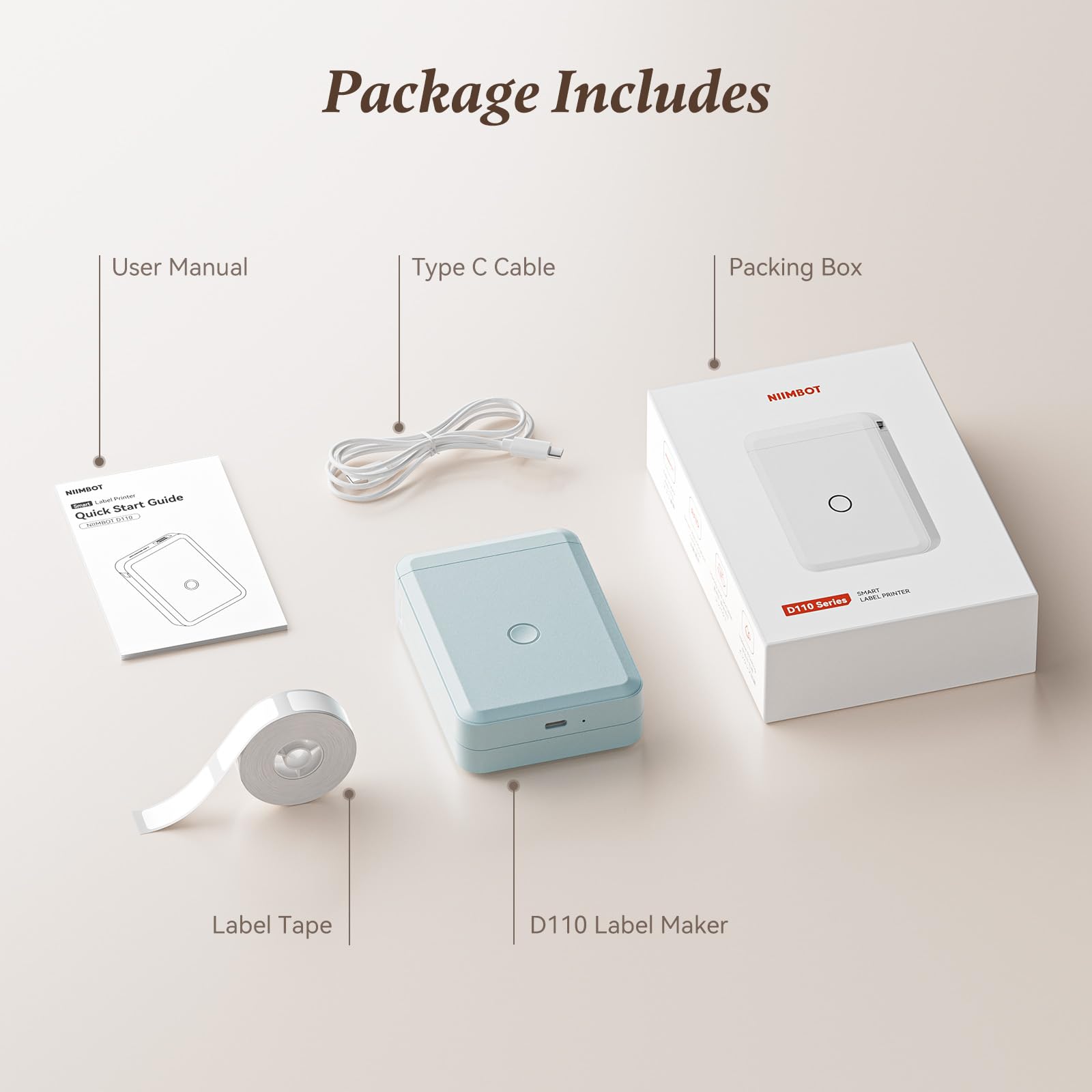 NIIMBOT Label Maker Machine, D110 Upgraded Version Sticker Printer Maker with 1 Roll White Starter Label Paper, Thermal Label Printer for School Office Home Organization