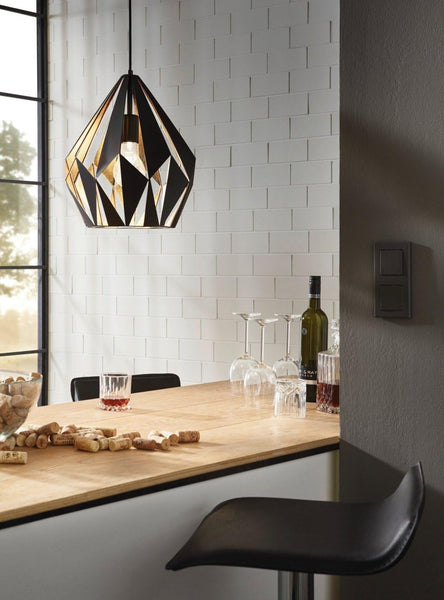 Eglo Carlton 1 Vintage Pendant Lamp, Retro Hanging Light in Black and Gold Steel, E27 Socket,  31 cm (12.2")