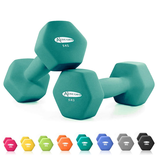 ACTIVE FOREVER Dumbbells 2?5kg, Set of 2, Hex Dumbbells Pair, Neoprene Waterproof Non-slip Dumbells Set (Dark Green)