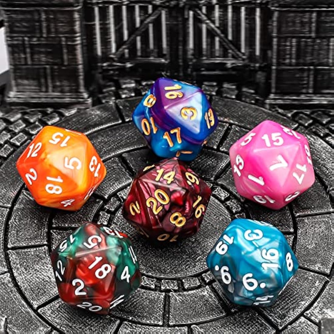 DND Dice, QMAY 6 x 7 Set Polyhedral Double-Color Dice Sets with 6 Gold Pattern Drawstring Pouches for Dungeon and Dragons MTG Table Games RPG DND D20 D12 D10 D% D8 D6 D4