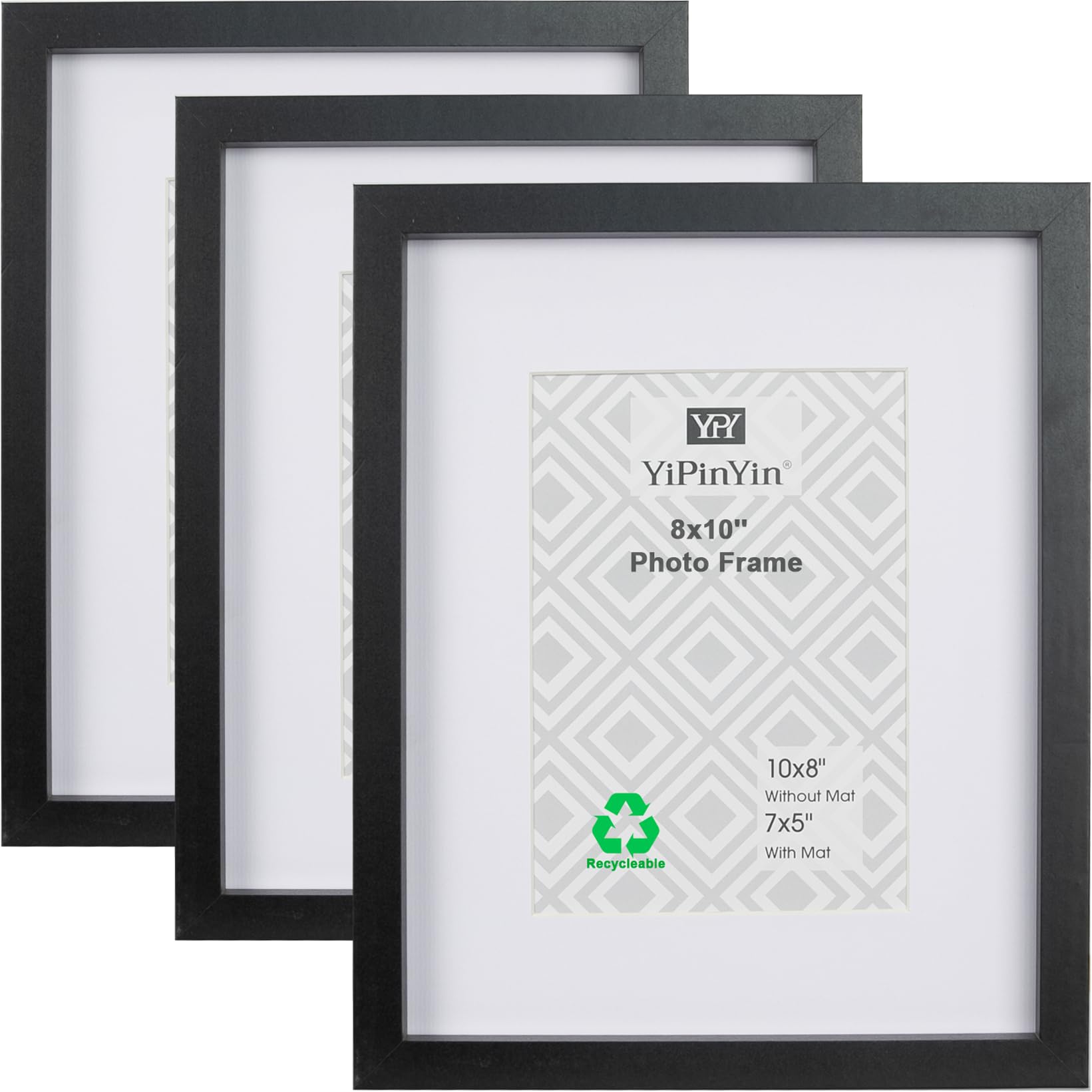 Black 50x70cm Boxed Picture Frames Set of 3 with Mounts for 40x60cm, 70x50cm poster frame with Acid Free mount for 40x60cm photo (Black 3Pack)