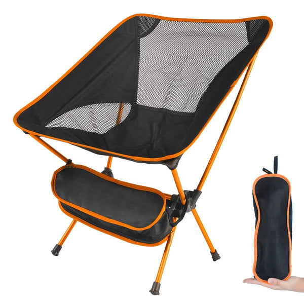 SOPPY Folding Camping Chair Ultra Lightweight, Portable Backpacking Chair, Heavy Duty 135kg Capacity, Outdoor Chairs with Carry Bag for Camping, Garden, Fishing, Beach,BBQs - Orange