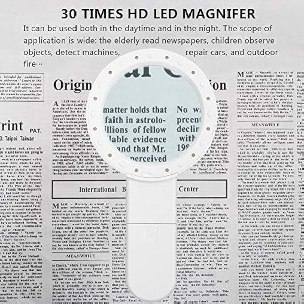 Magnifying Glass with Light, 30X Handheld Large Magnifying Glass 12 LED Illuminated Lighted Magnifier for Macular Degeneration, Seniors Reading, Soldering, Inspection, Coins, Jewelry, Exploring